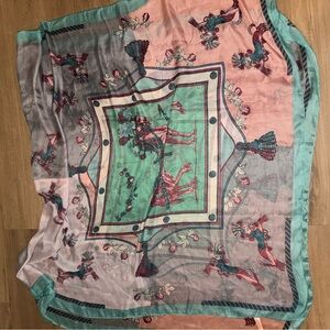 Colorful Silk Scarf with Equestrian Print